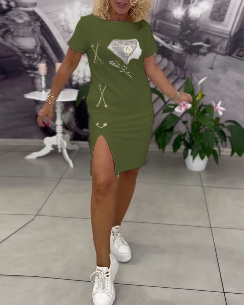 Robe Imprimée Cintrée Fendue