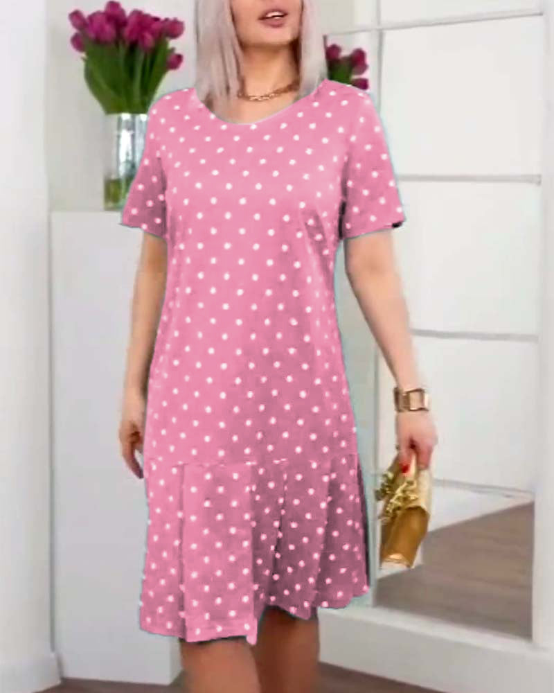 Robe décontractée à manches courtes et imprimé à pois