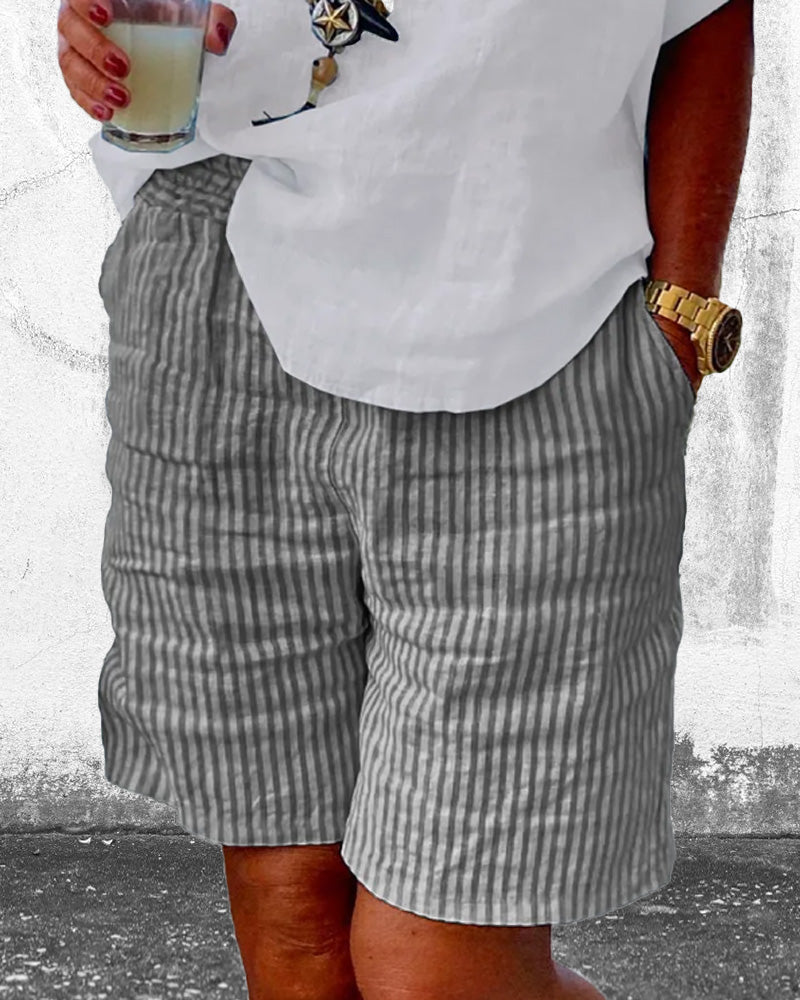 Short à rayures en coton et lin