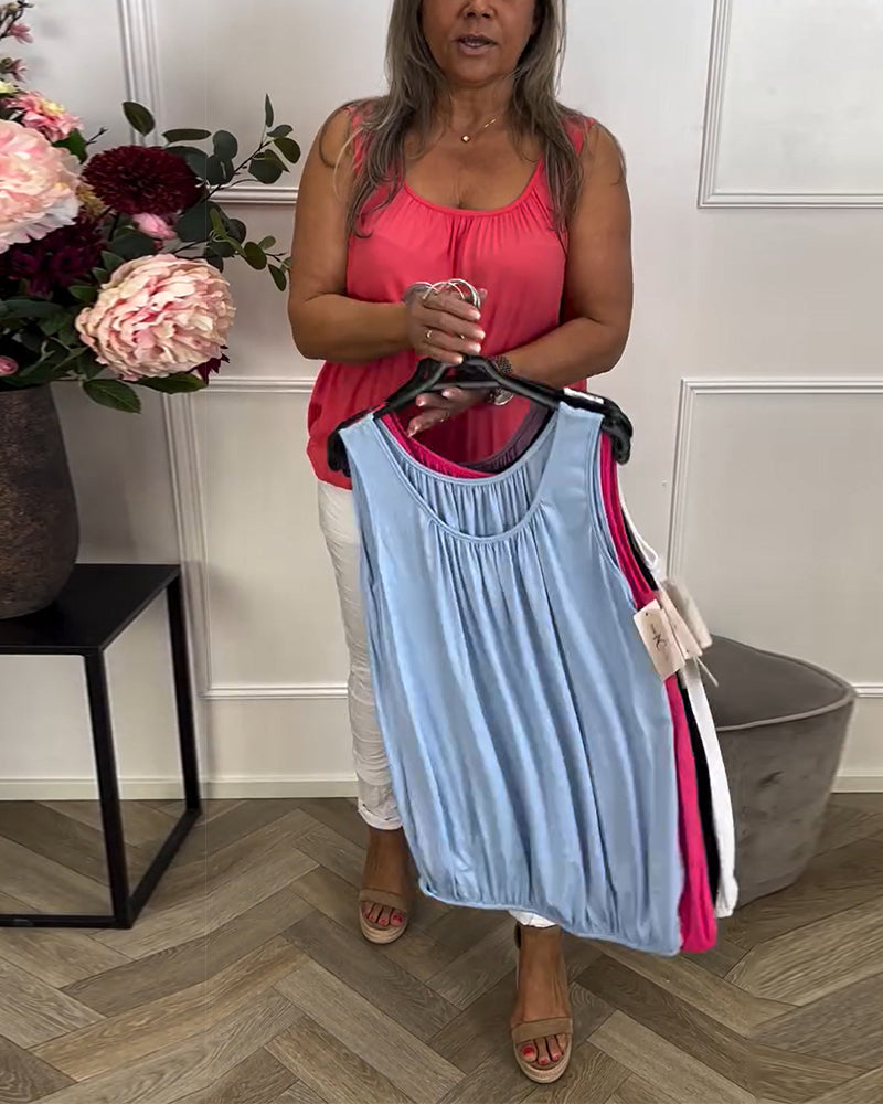 Débardeur Sans Manches Uni Plissé