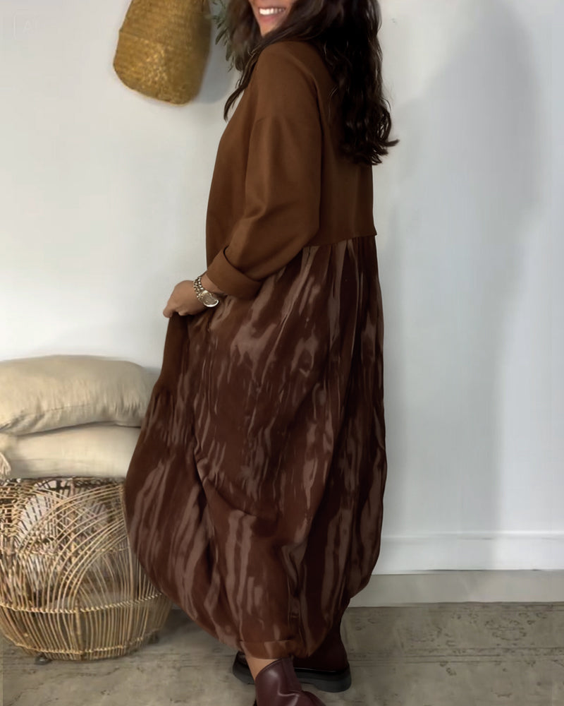 Robe Col Rond Imprimé Patchwork Irrégulier