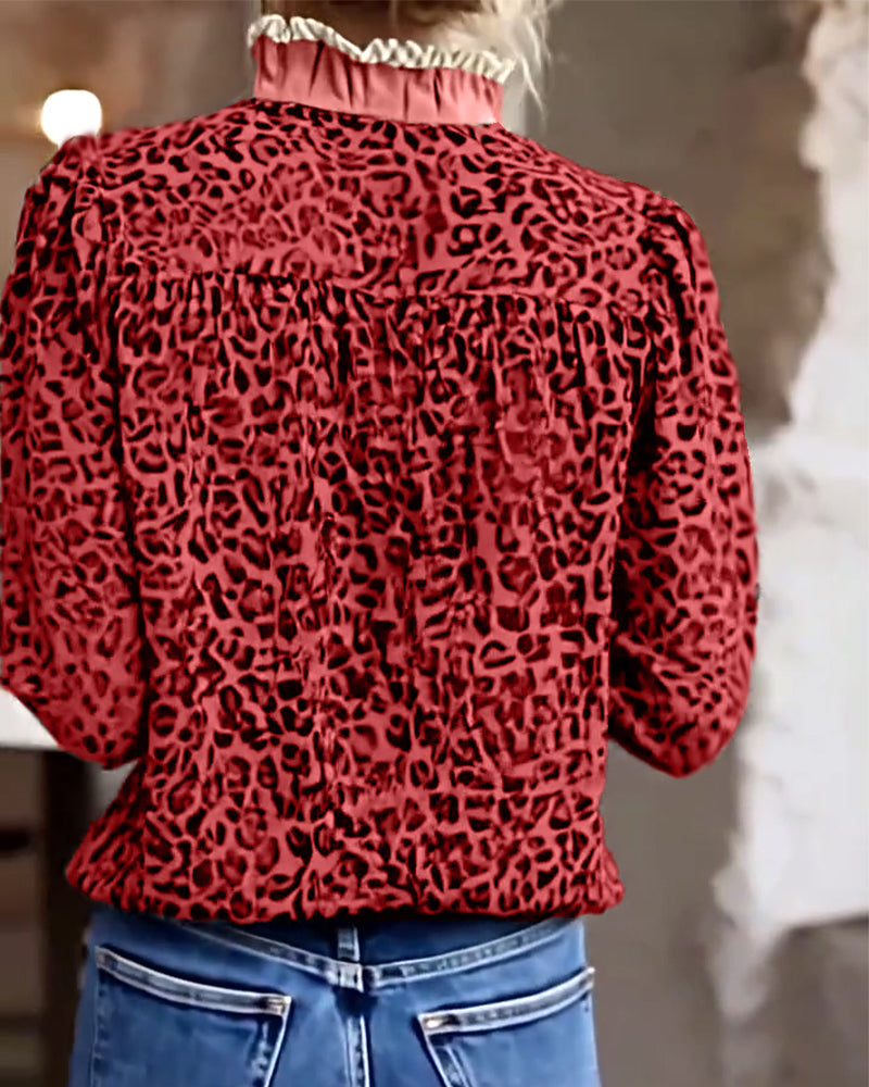 Chemisier décontracté à imprimé léopard à manches longues