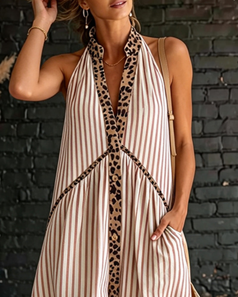 Robe Léopard Rayé Nuque Longue