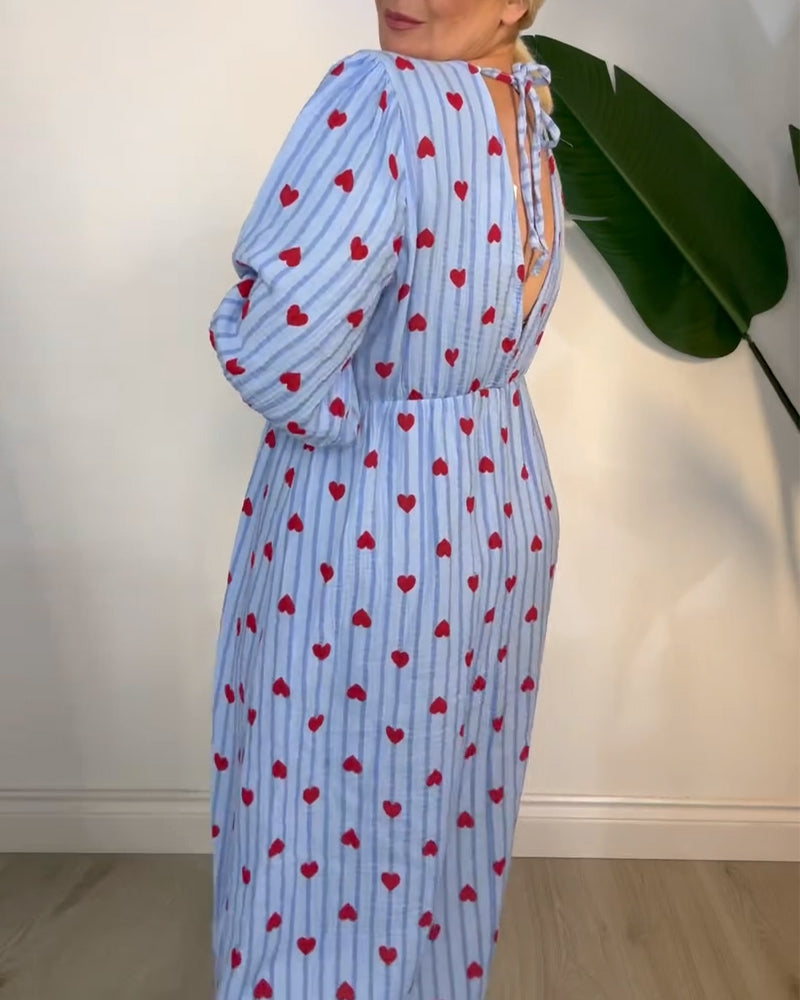 Robe Élégante Col En V Imprimé Cœur