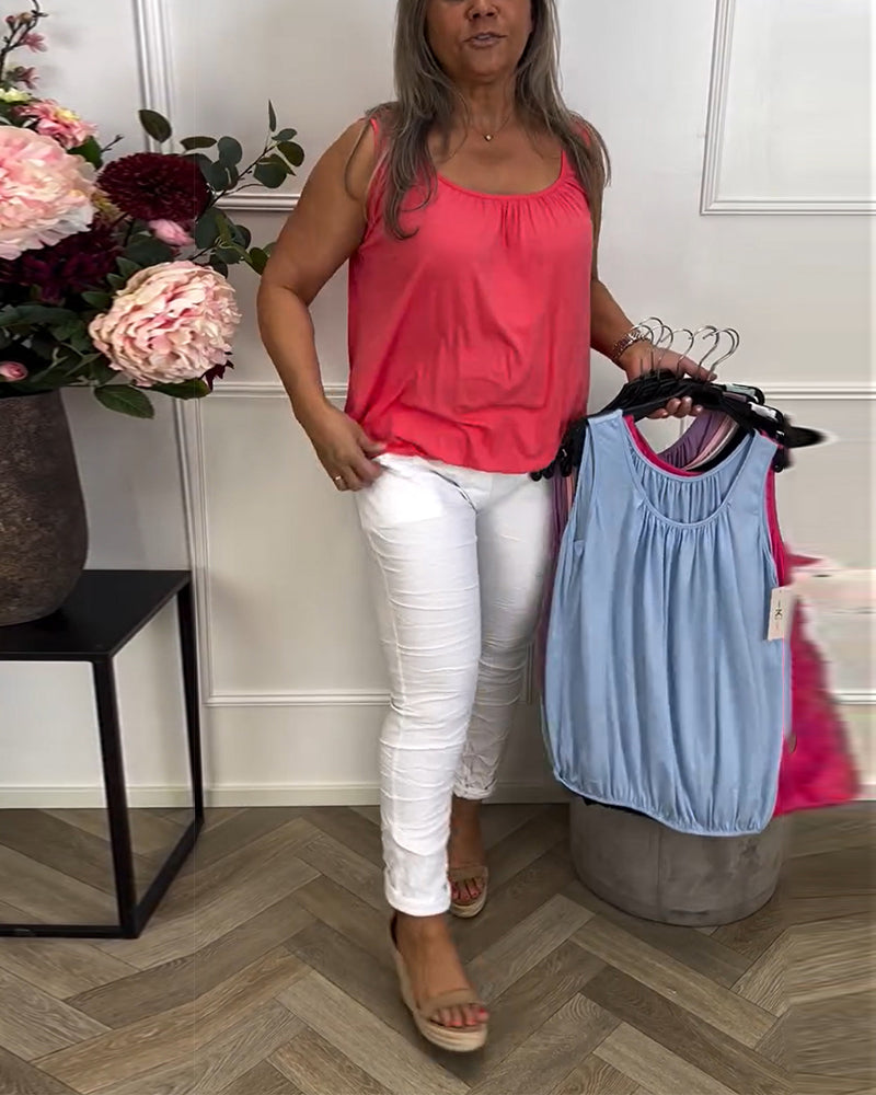 Débardeur Sans Manches Uni Plissé