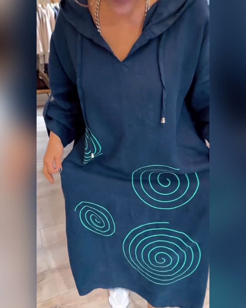 Robe À Capuche Manches Longues Large