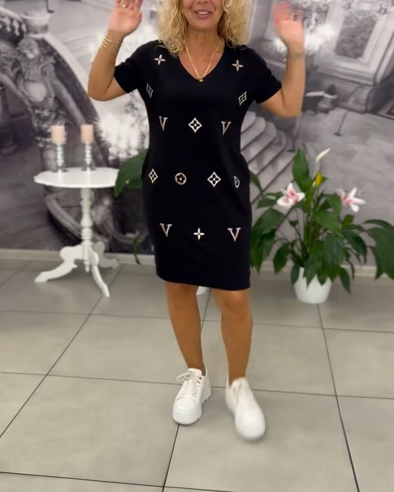 Robe Mode Col En V Manches Courtes