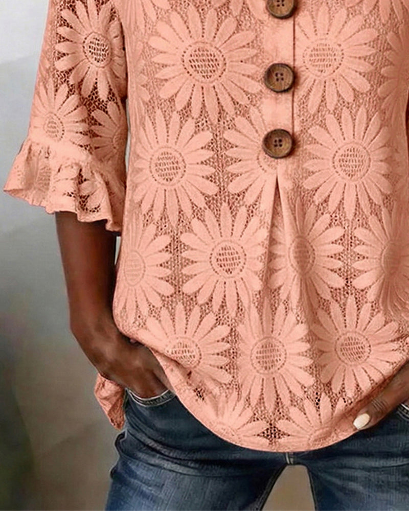 Blouse À Imprimé Marguerite Et Manches À Volants