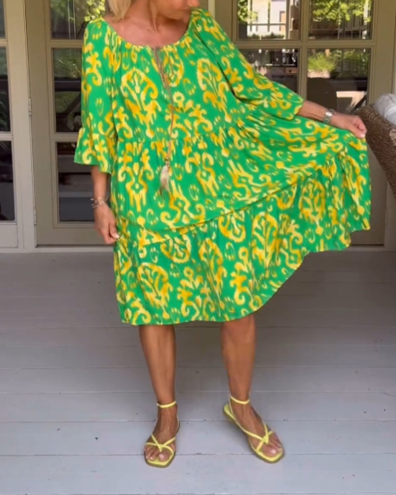 Robe ample imprimée à manches cloche