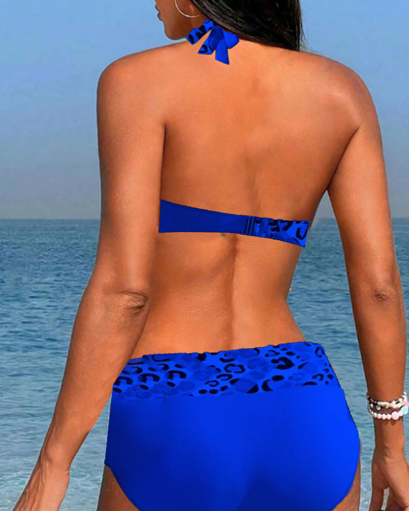 Bikini dos nu imprimé patchwork léopard