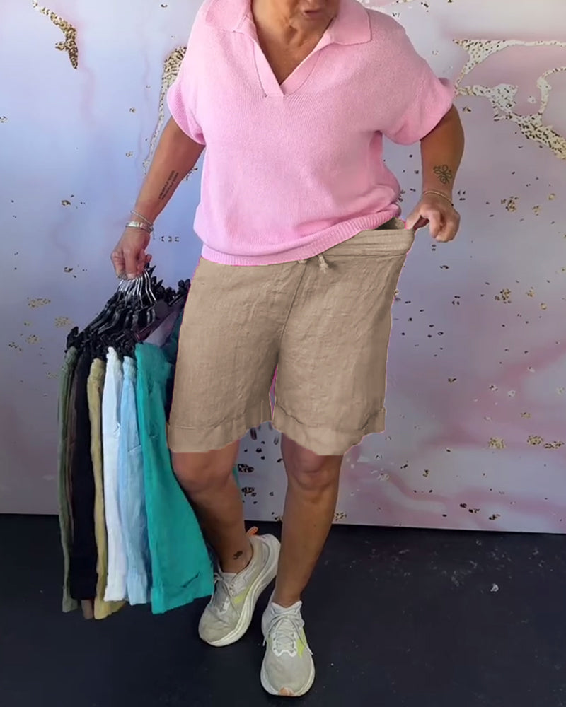 Short Uni Coton Et Lin Décontracté