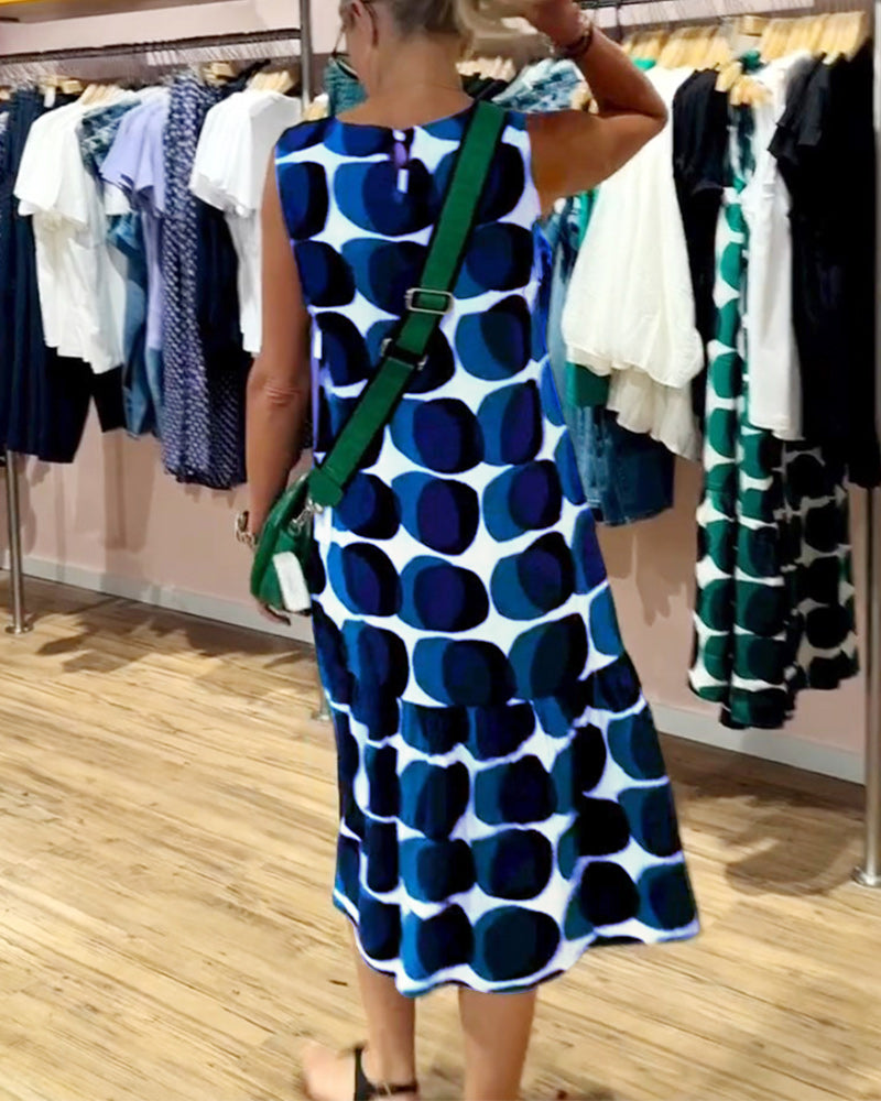 Robe imprimée sans manches à col rond