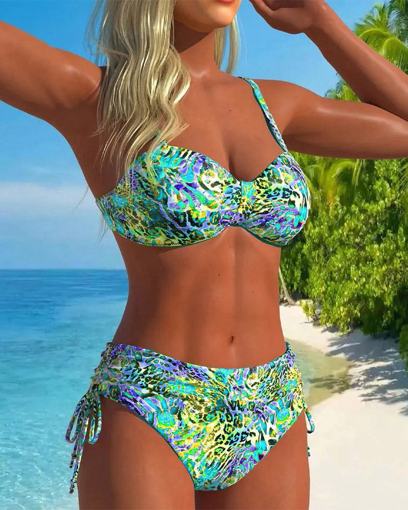 Maillot de Bain en Deux Pièces Accrocheur avec Motif Léopard