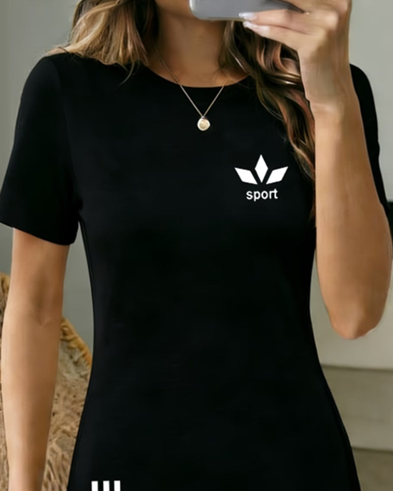 Robe Imprimée Encolure Ronne Décontractée