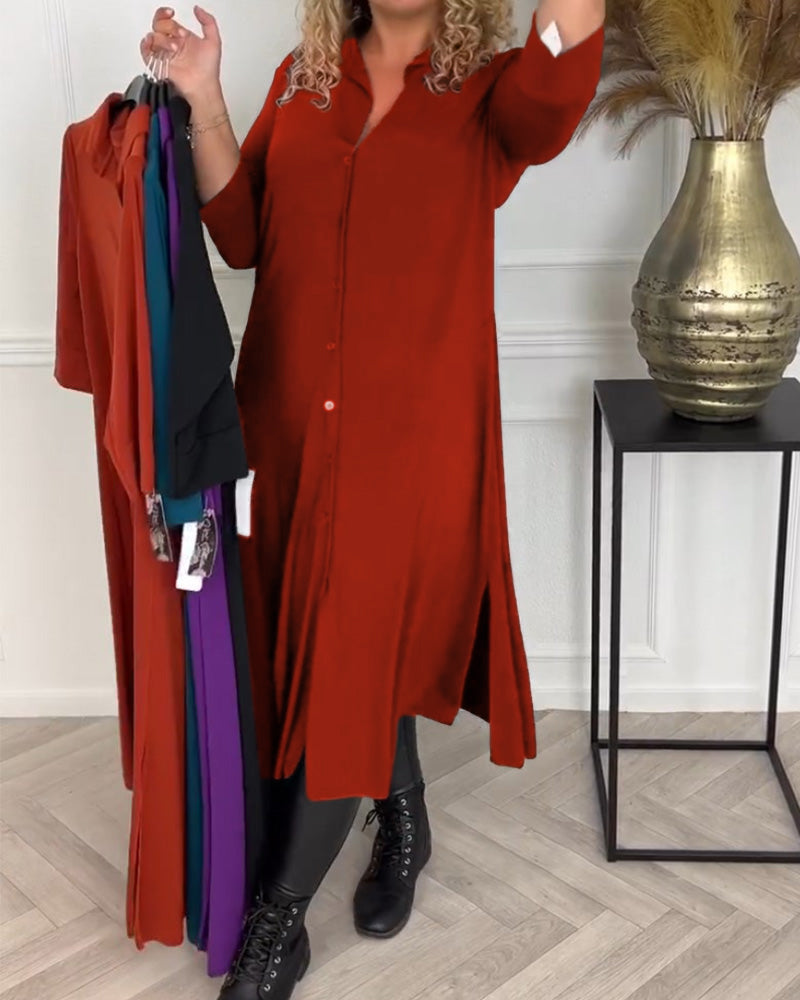 Robe chemise unie boutonnée