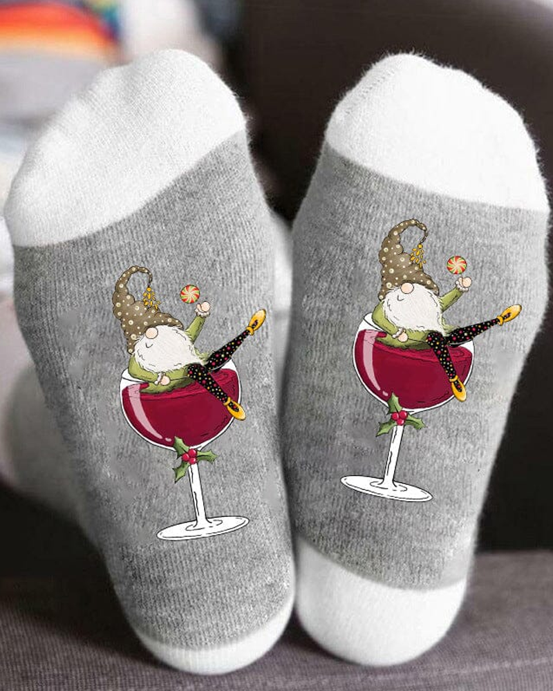 �Chaussettes de Noël unisexes avec des lutins et des verres à vin�
