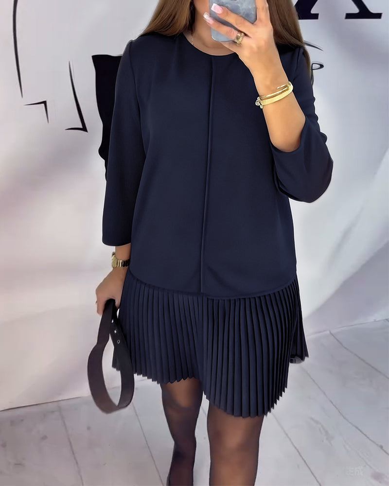 Robe À Manches Trois Quarts À Plis Accordéon