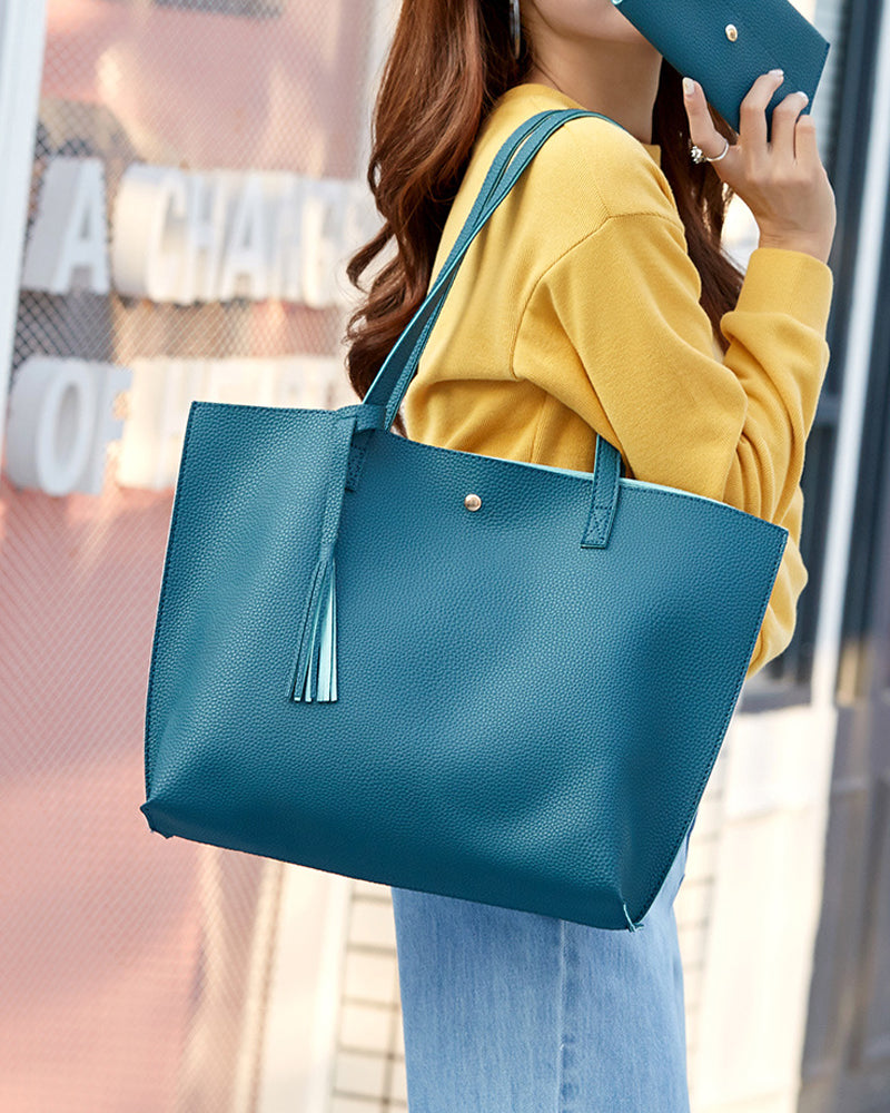 Capacité avec sac à bandoulière à pampilles de couleur unie avec grand