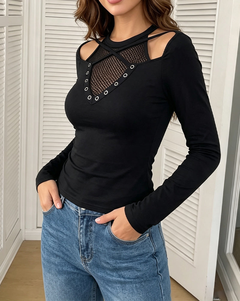 Blouse Col Rond Hors Épaule Découpe Croisé Slim