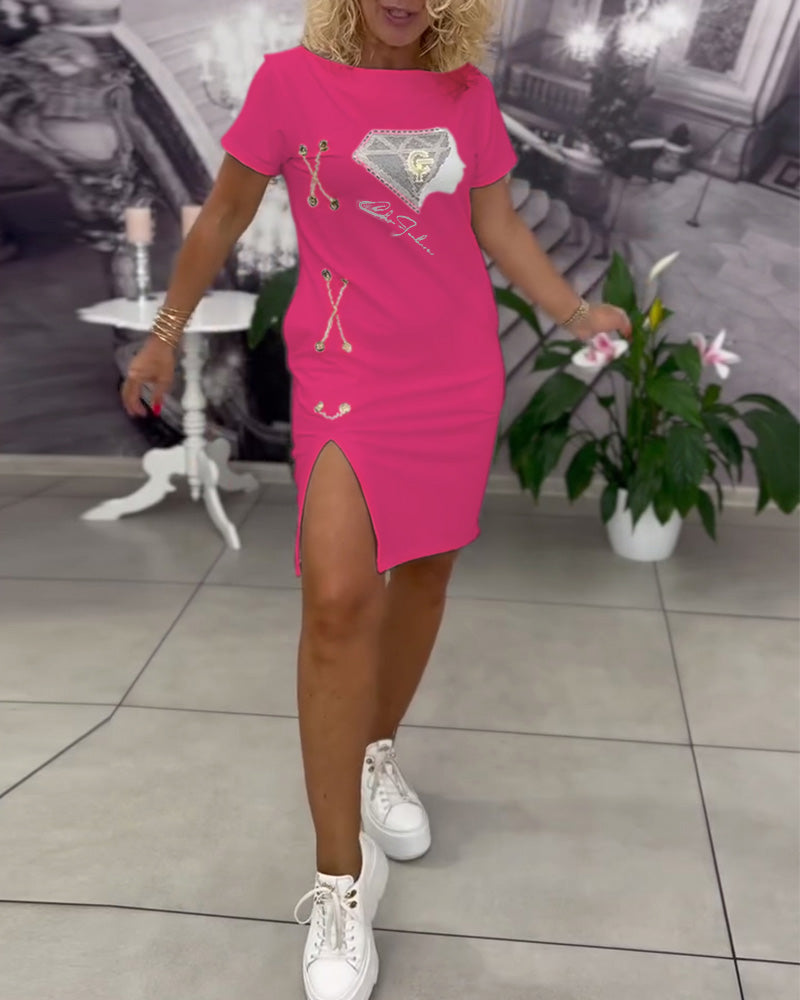 Robe Imprimée Cintrée Fendue