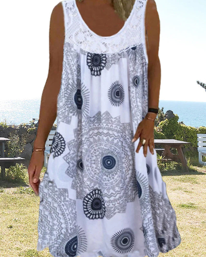 Robe d'été imprimée sans manches à col rond pour femmes