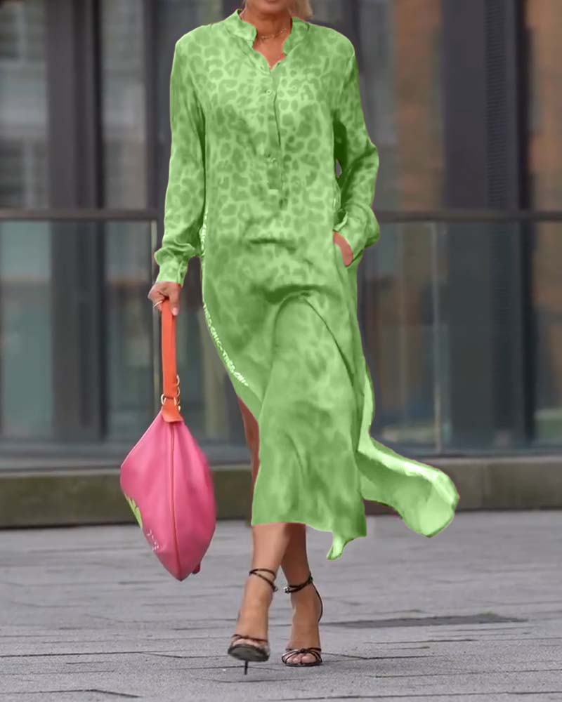 Robe Manches Longues Imprimé Léopard Fente