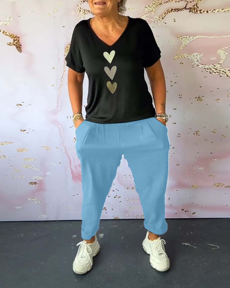 Pantalon décontracté confortable avec poche de couleur unie