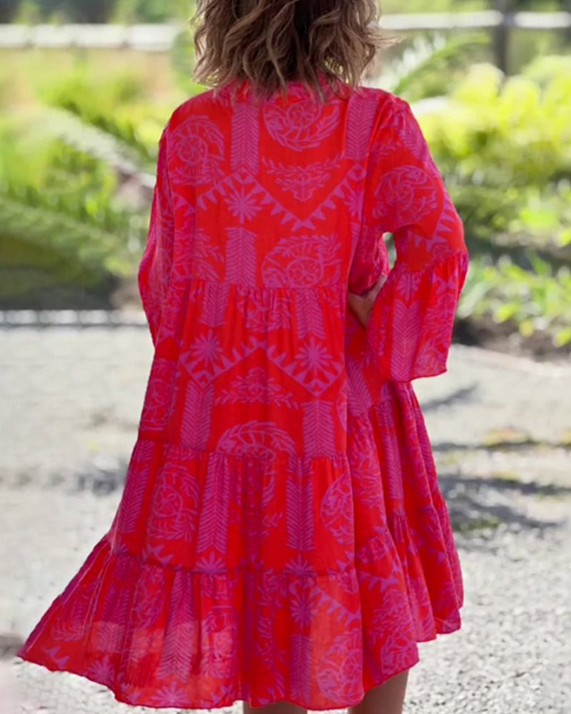 Robe à manches 3/4 à imprimé géométrique Boho