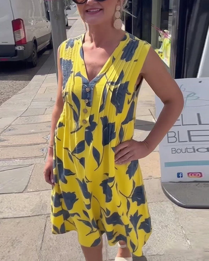 Robe Décolleté En V Sans Manches Imprimée