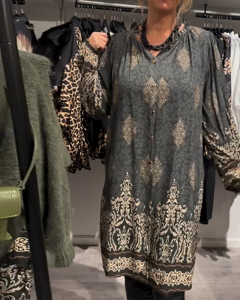 Robe à imprimé vintage boutonnée à revers