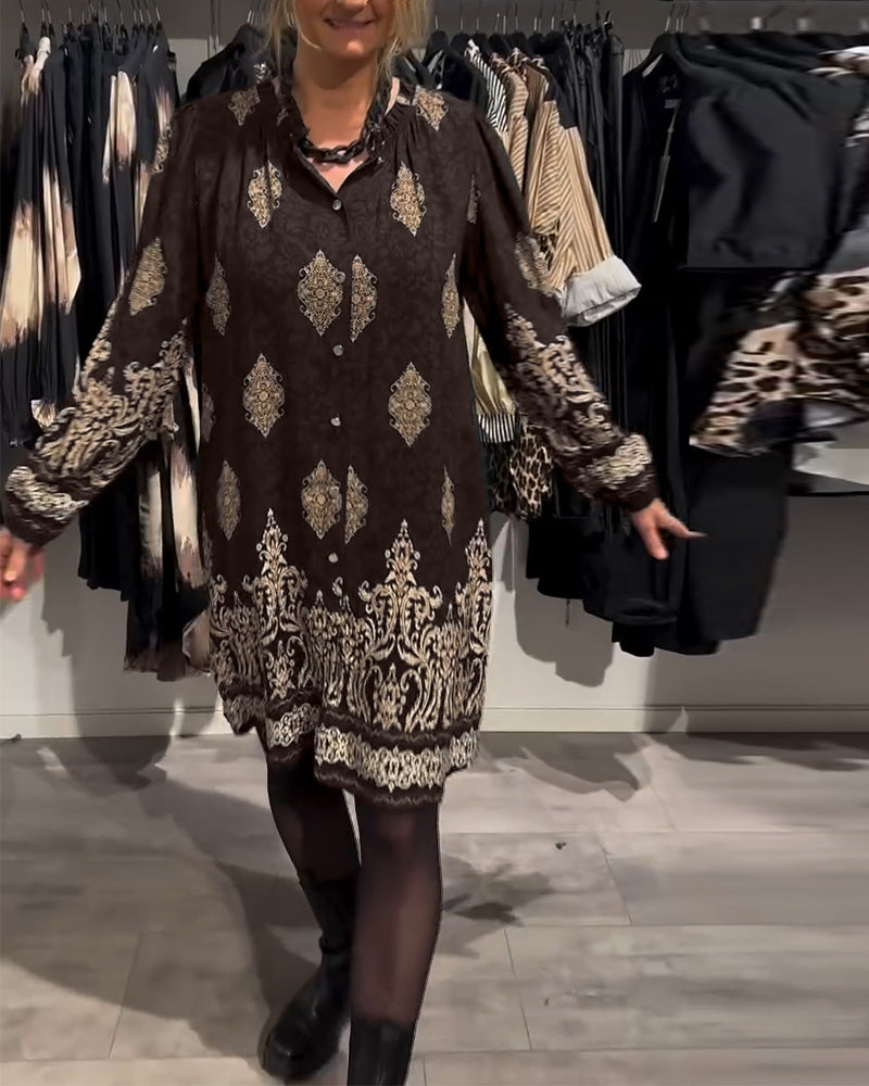 Robe à imprimé vintage boutonnée à revers