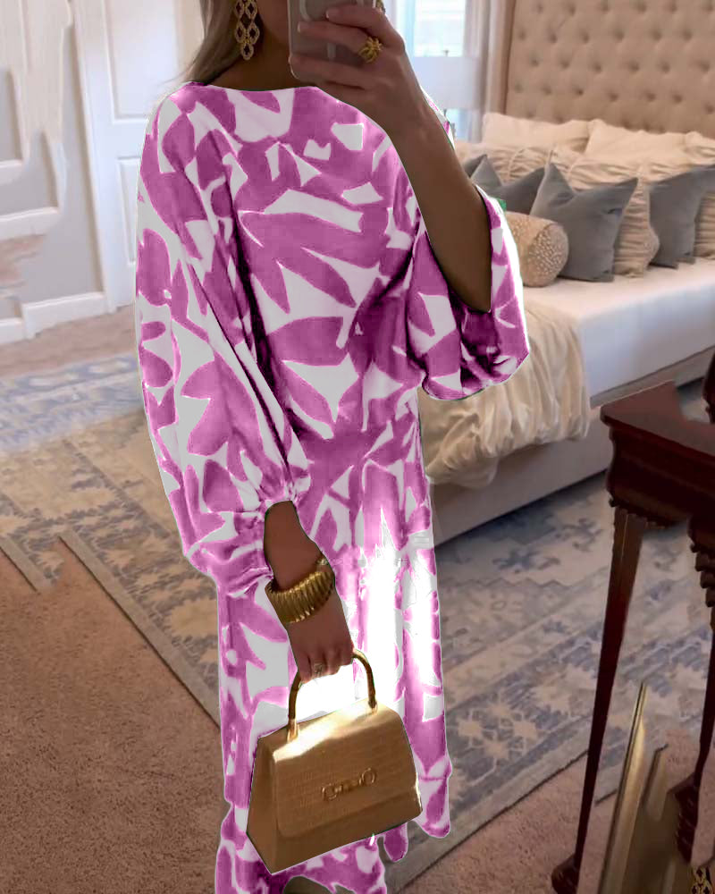 Ensemble Robe Décontractée Imprimé Manches Lanterne Tempérament