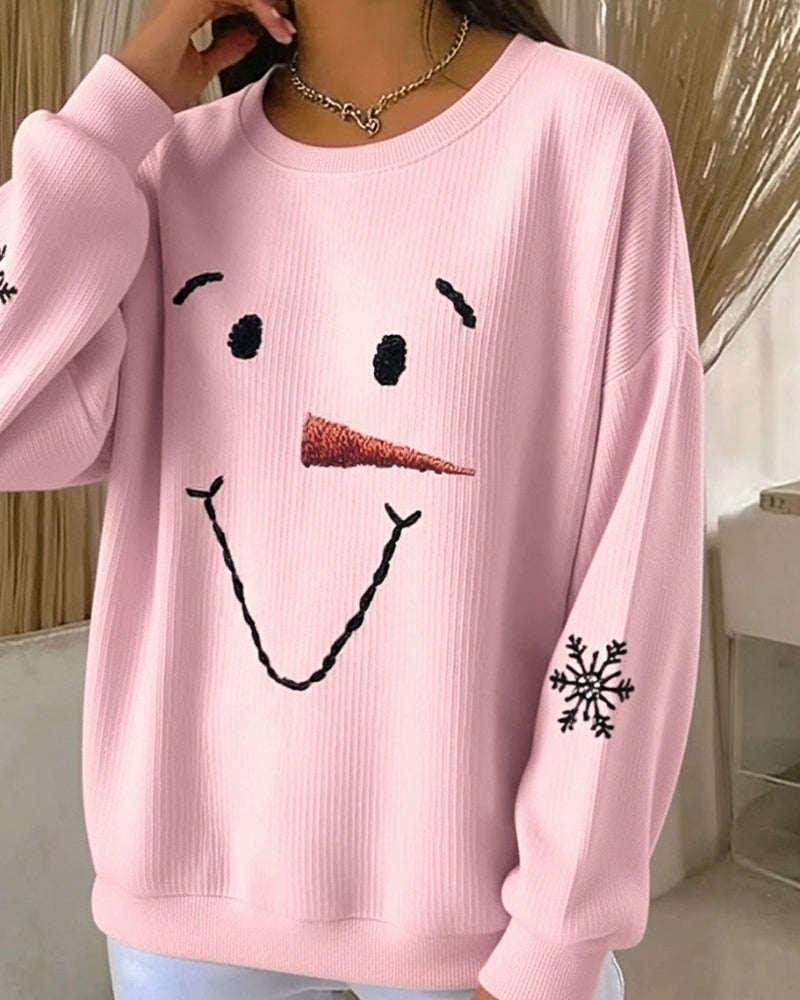 Sweat-Shirt Bonhomme De Neige Imprimé Col Rond