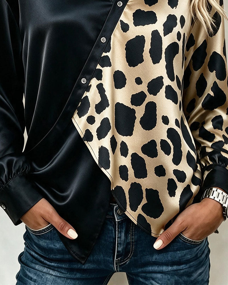 Blouse Irrégulier Imprimé Léopard Boutonné