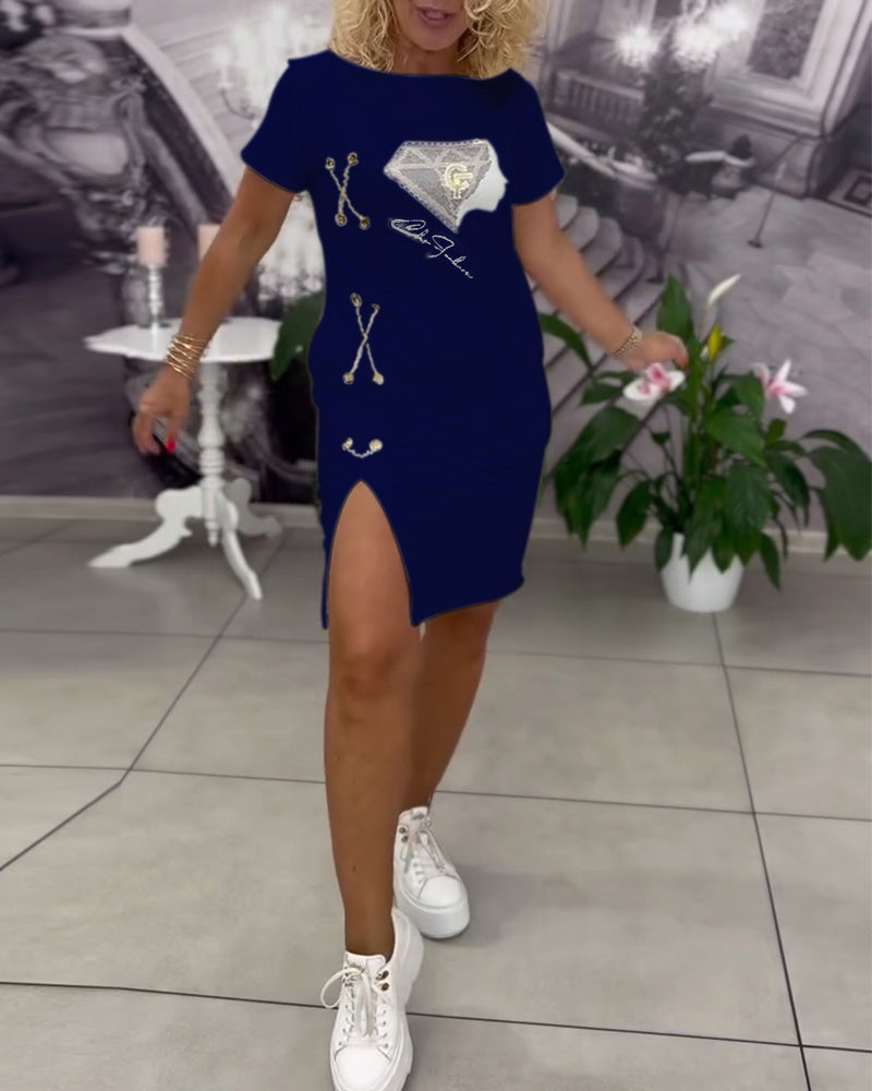 Robe Imprimée Cintrée Fendue