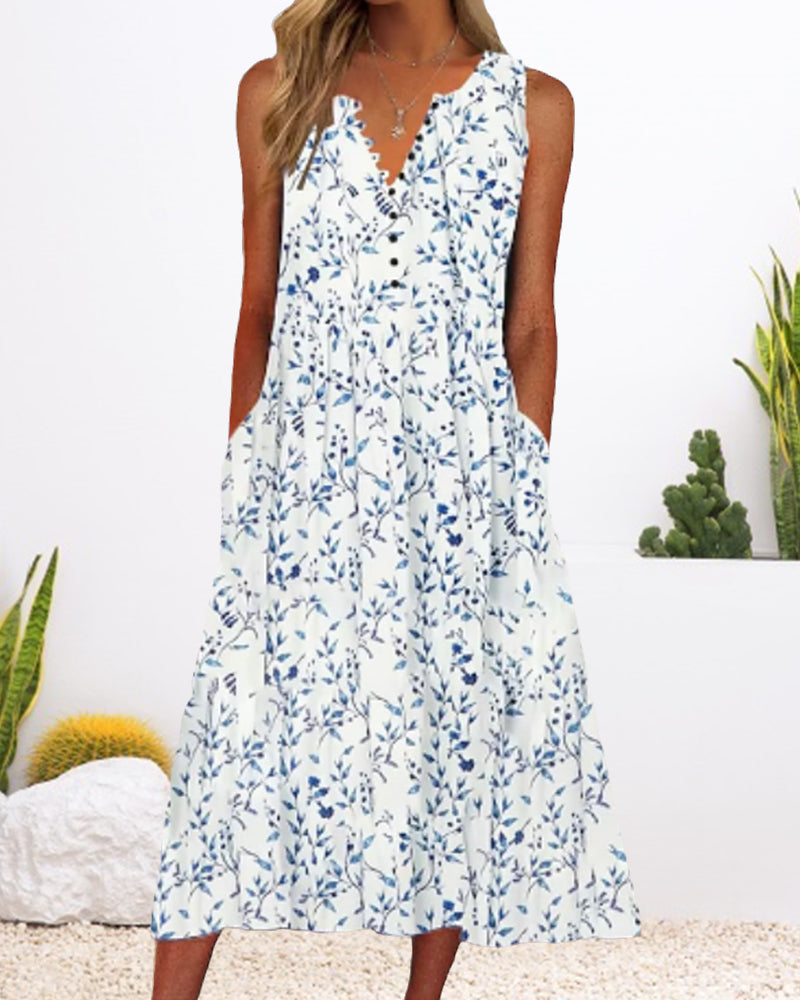 Robe débardeur à imprimé floral avec bouton