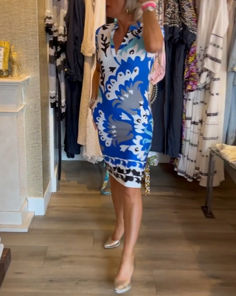 Robe imprimée col V à manches courtes