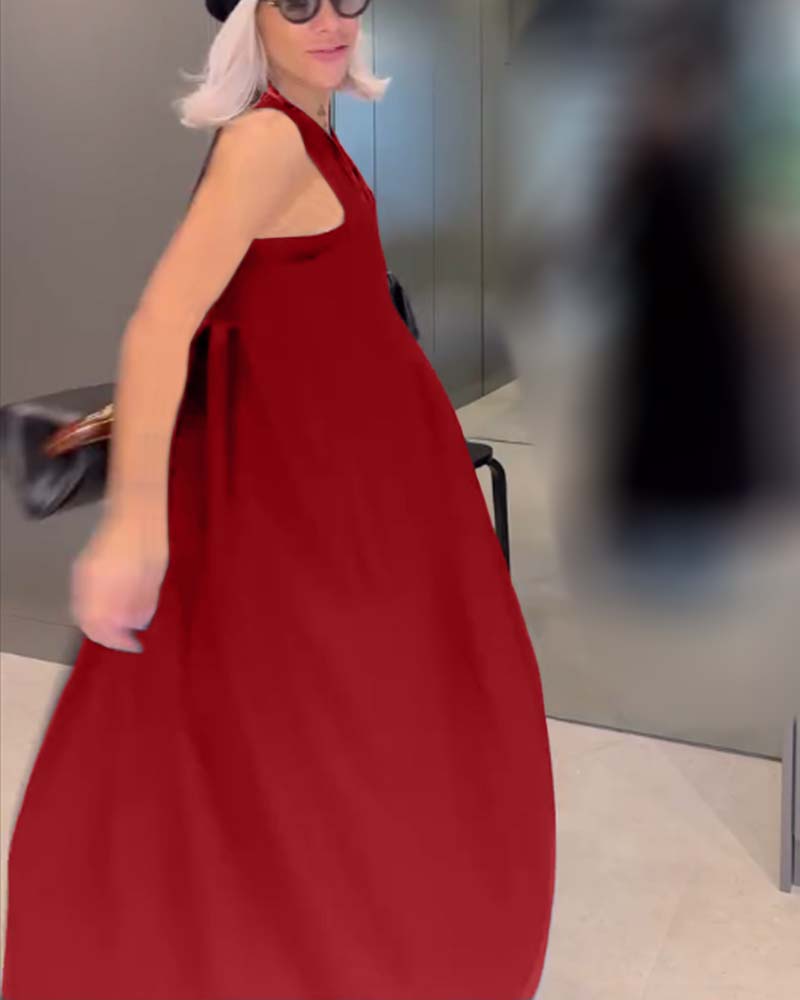 Robe débardeur plissée élégante de couleur unie