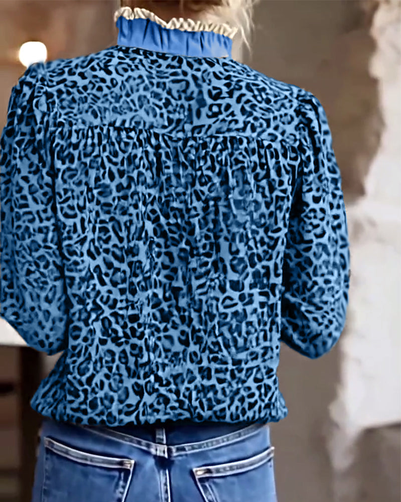 Chemisier décontracté à imprimé léopard à manches longues