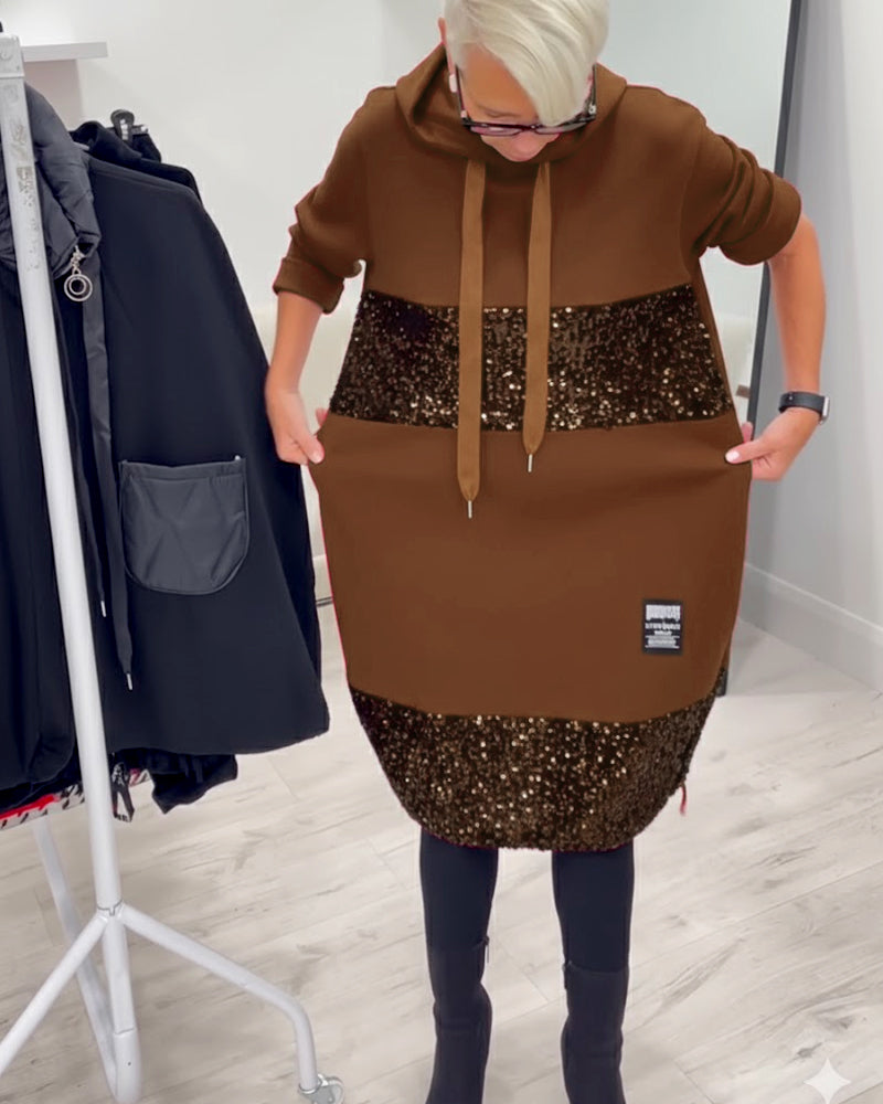 Robe À Capuche Avec Patchwork Tendance