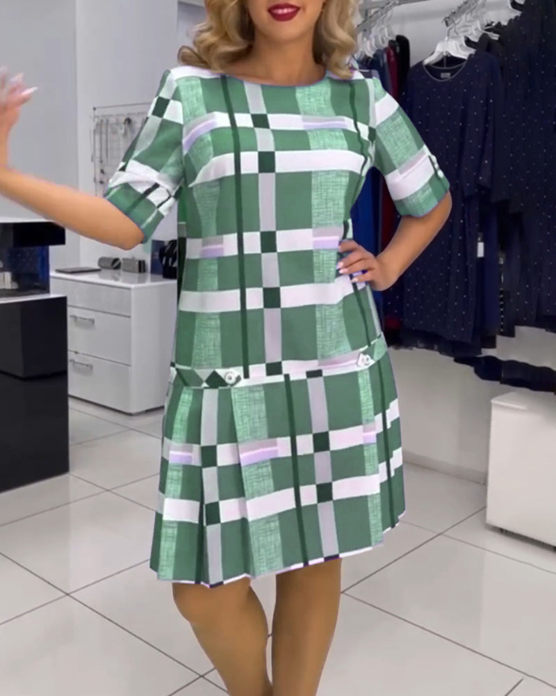 Robe à col rond et à carreaux