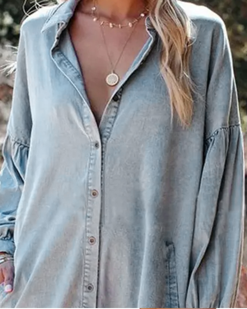 Blouse Manche Bouffante Bouton Décontractée