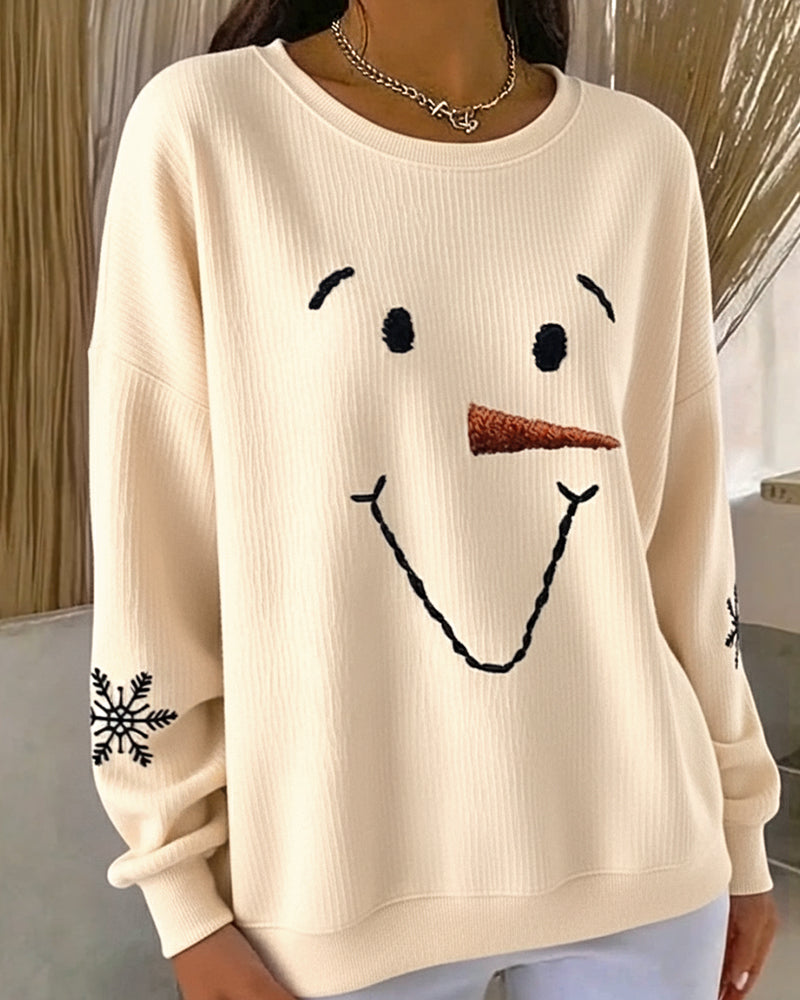 Sweat-Shirt Bonhomme De Neige Imprimé Col Rond