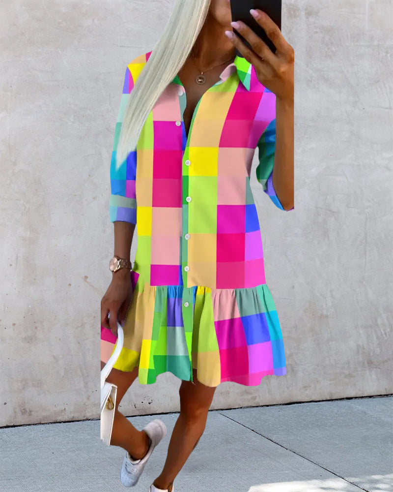 Robe chemise à carreaux colorés