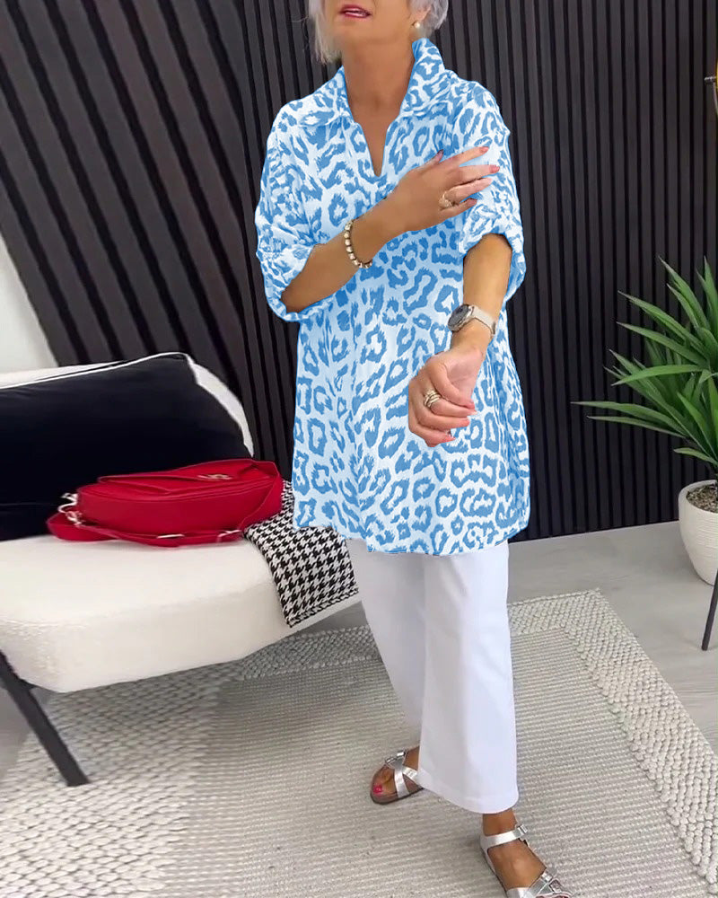 Blouse Revers Imprimé Léopard