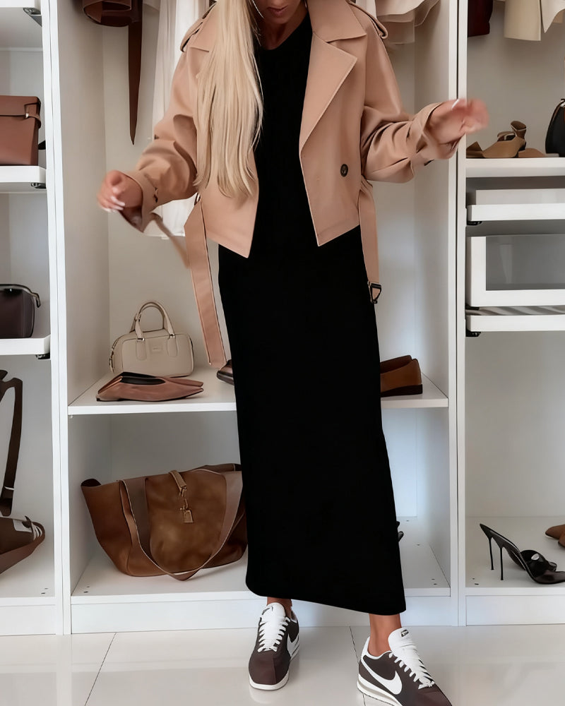 Robe Uni Col Rond Fente Tunique