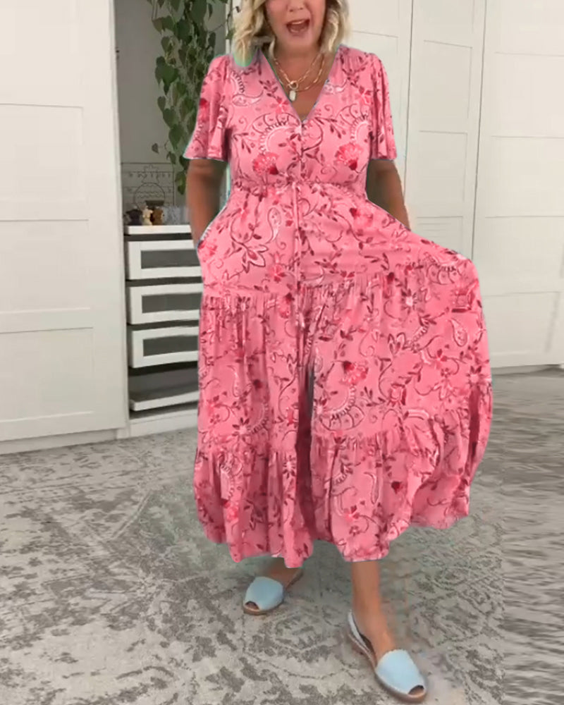 Robe à manches courtes avec poches et imprimé