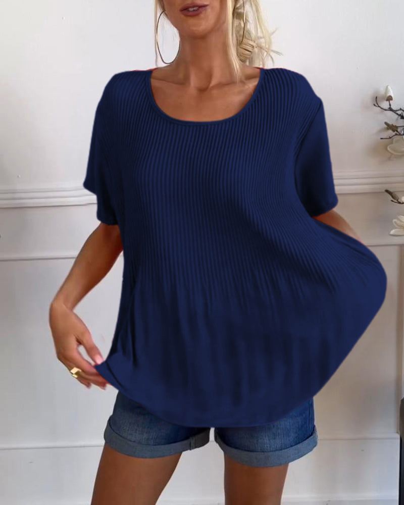 Blouse plissée col rond uni