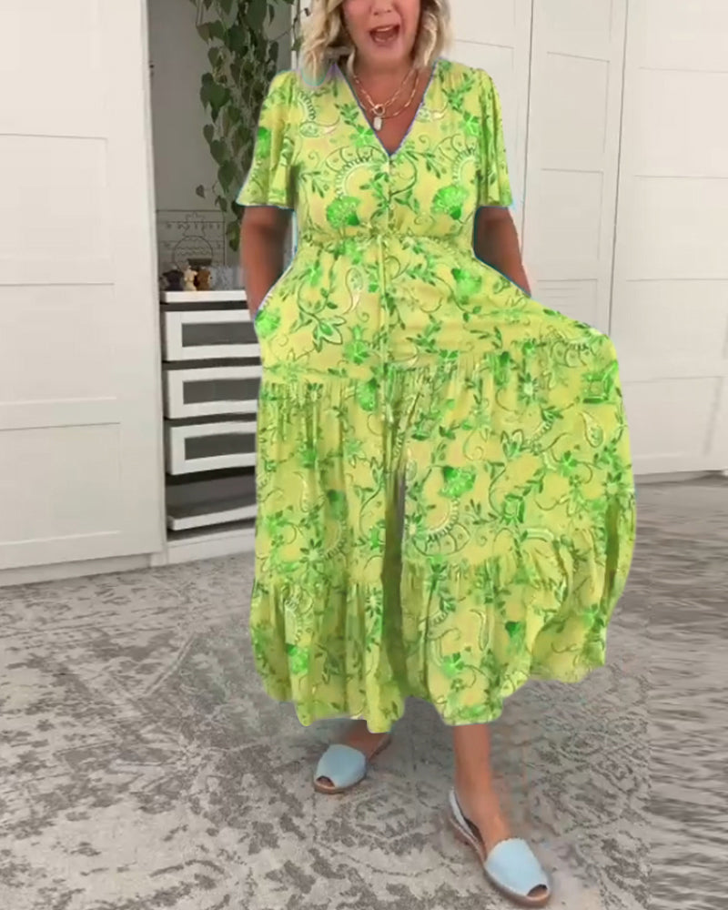 Robe à manches courtes avec poches et imprimé