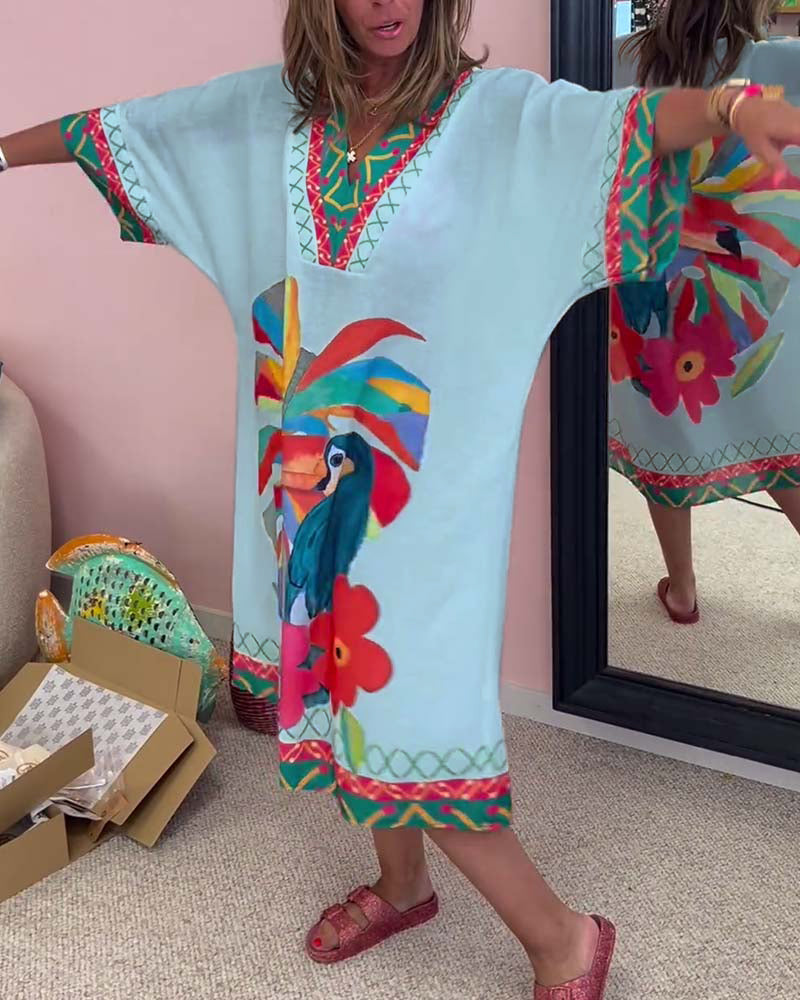 Robe à col en V imprimée Graffiti